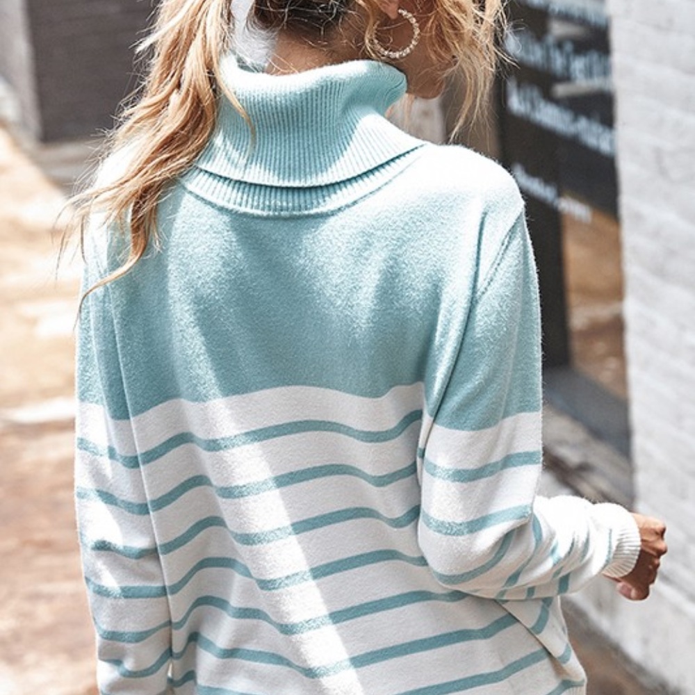 STRIPED turtleneck knit sweater - charcoal - Picture 5 of 8